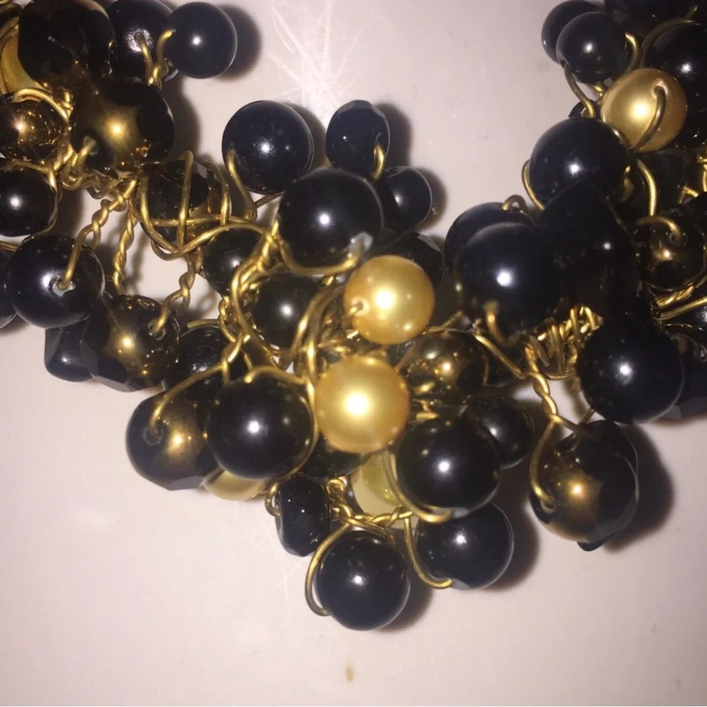 Black and Gold Cluster Statement Necklace